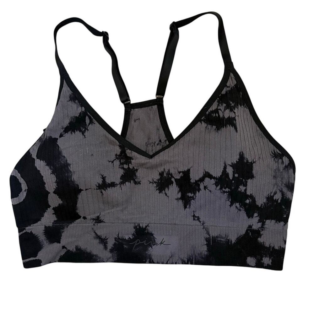 PINK Active Black Dark Gray Sports Bra Medium
